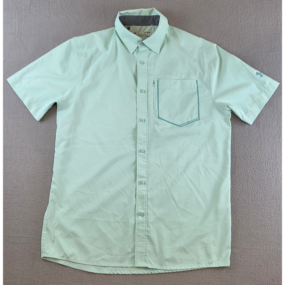 Under Armour Men's HeatGear Short Sleeve Button Up Shirt Mint Green M‎ Hiking